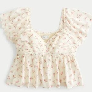 Hollister Cream Floral Ruched Top